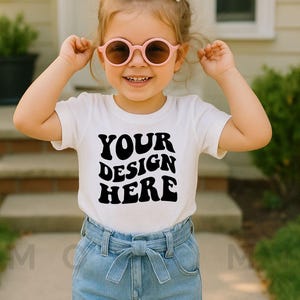 Kids White T-Shirt Mockup | Bella Canvas 3001T Kids T-Shirt Mockup | Girl T- Shirt Mockup | Toddler Girl Summer Mockup | Kids Shirt Mockup
