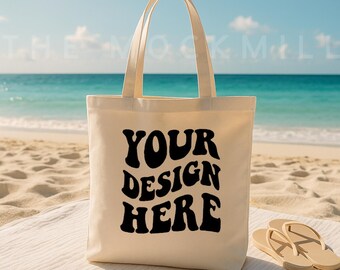 Boho Tote Bag Mockup: Natural Canvas Flatlay (JPEG Digital Download)