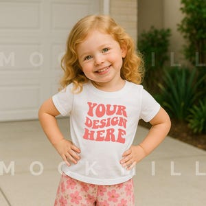 Kids White T-Shirt Mockup | Bella Canvas 3001T Kids T-Shirt Mockup | Girl T- Shirt Mockup | Toddler Girl Summer Mockup | Kids Shirt Mockup