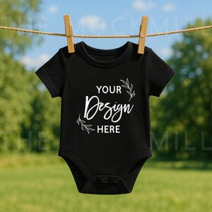 Black Baby Bodysuit Mockup: Digital Download, Flatlay Style