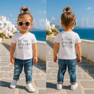 Kids Front and Back White Shirt Mockup | 3001Y | Back & Front Mock | Kids Bella Canvas 3001 Mockup | Stylish Kids Mockups | Kids Back Mockup