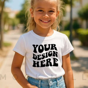Kids White T-Shirt Mockup | Bella Canvas 3001T Kids T-Shirt Mockup | Girl T- Shirt Mockup | Toddler Girl Summer Mockup | Kids Shirt Mockup