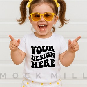 Kids White T-Shirt Mockup | Bella Canvas 3001T Kids T-Shirt Mockup | Girl T- Shirt Mockup | Toddler Girl Summer Mockup | Kids Shirt Mockup