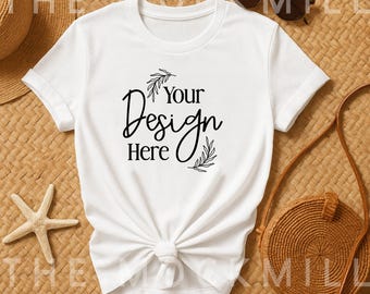 Bella Canvas 3001 Cream T-Shirt Mockup: Women's Flatlay (Digital Download)