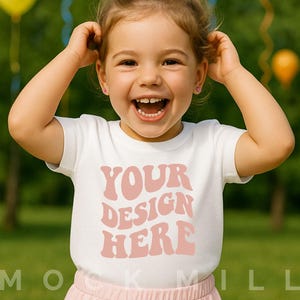 Kids White T-Shirt Mockup | Bella Canvas 3001T Kids T-Shirt Mockup | Girl T- Shirt Mockup | Toddler Girl Summer Mockup | Kids Shirt Mockup
