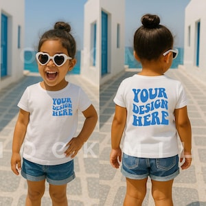 Kids Front and Back White Shirt Mockup | 3001Y | Back & Front Mock | Kids Bella Canvas 3001 Mockup | Stylish Kids Mockups | Kids Back Mockup