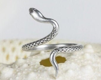 Anillo de serpiente de plata, anillo delicado, anillo de serpiente abierto, joyería de serpiente, anillo envolvente, serpientes ajustables, anillo meñique midi, regalos del Día de la Madre para ella