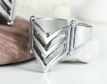 Bohemian Silver Chevron Ring Silver plated Geometric Statement Ring Boho Chic Jewelry Adjustable Stacking pinky Knuckle Rings gift for her
