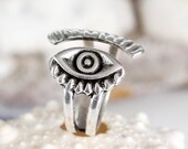 Silver Evil Eye protection Ring, Bohemian Ethnic Unique midi pinky Ring, Affordable Ring, Adjustable Ring, Knuckle Rings, gift for her