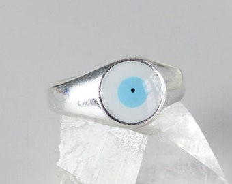 Evil Eye protection Ring, Turquoise Silver plated finger ring, Ethnic bohemian Stacking Ring, Boho Chic Jewelry, Knuckle Rings, gift for her