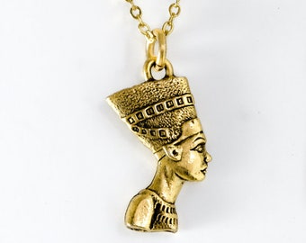 Nefertiti Necklace, Egyptian Jewelry, Egyptian Queen Necklace, Antique Gold Nefertiti Necklace, Nefertiti Charm Necklace, Mothers Day Gift