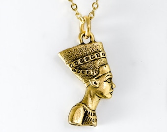 Nefertiti Necklace, Egyptian Jewelry, Egyptian Queen Necklace, Antique Gold Nefertiti Necklace, Nefertiti Charm Necklace