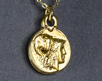 Gold Athena necklace, Goddess Athena Gold replica Coin Necklace, Gold Charm, Bohemian Ethnic, Ancient Greek Jewelry, women gift
