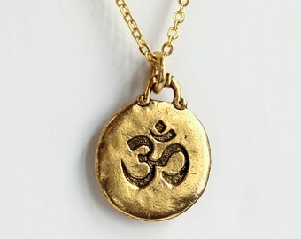 Gold Ohm Layering Necklace, Gold Om Aum Meditation Necklace, Buddhist Zen Yoga Jewelry, Initial Necklace, statement boho jewelry gift