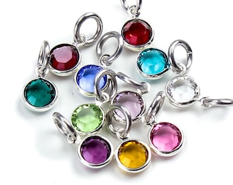 6mm Swarovski Crystal Birthstone Charm, Silver Plated Bezel, ADD ON