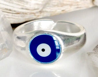 Bague de protection Blue Evil Eye, Bague d’empilage boho ethnique, Bague plaquée argent, Cadeau Boho Chic Knuckle Rings pour elle