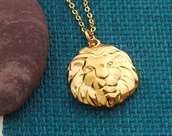 Gold Lion Layering Necklace, Power Symbol animal, Leo statement layered boho dainty delicate Pendant, gift for her, for him