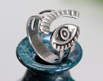 Silver Evil Eye Ring, Bohemian Ethnic ring, Unique, midi pinky Ring, Affordable Ring, Adjustable Knuckle Rings,  gift for her