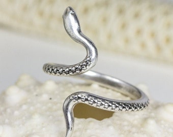 Anillo de serpiente de plata, joyería de serpiente, anillo plateado ajustable Boho, banda meñique Animal Midi, minimalista, regalo para ella