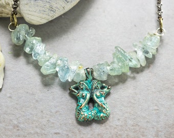 Aquamarine Mermaid Necklace, March birthstone, Beaded Blue Necklace, Beach wedding jewelry, bohemian necklace,  gift