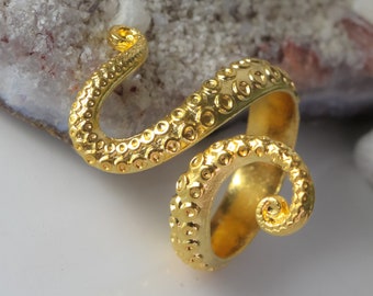 Gold Octopus Ring, Octopus Jewelry, Adjustable Tentacle Boho Knuckle Stacking Band, Bohemian Midi pinky, Spring gift, FREE GIFT BOX