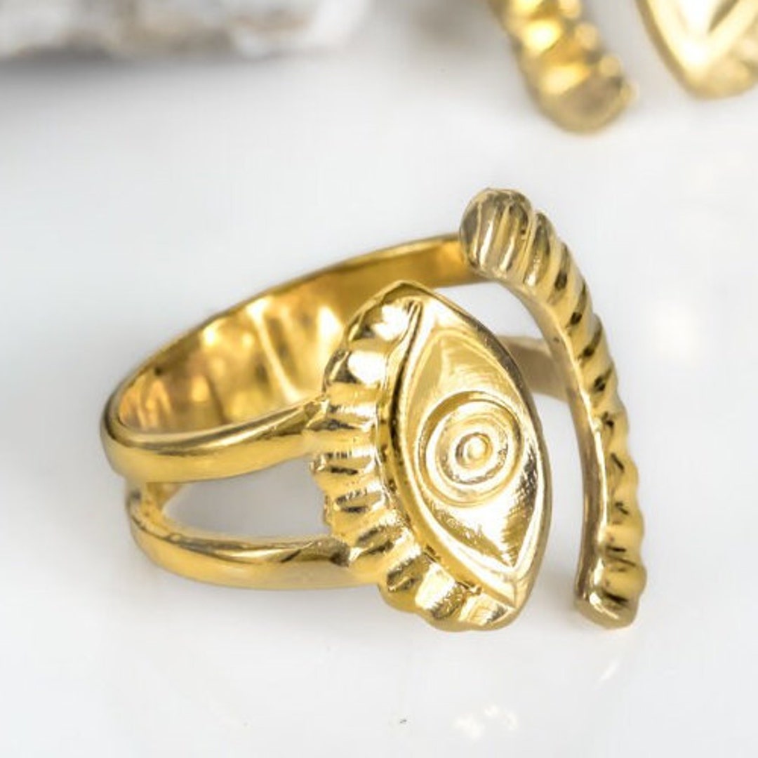 Bohemian Gold Evil Eye Protection Ring, Ethnic Stackable Midi Pinky ...