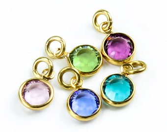 Add on a Swarovski Crystal birthstone charm, 6mm Swarovski gold plated bezel set crystal, Swarovski Dangling Birthstones