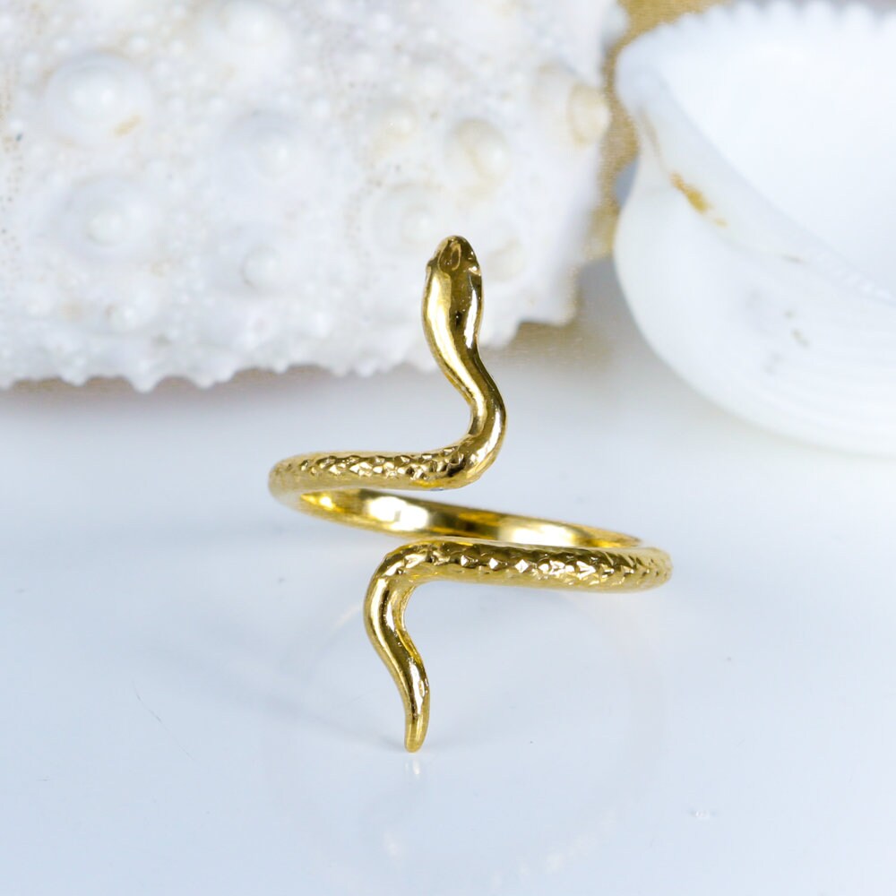 Gold Snake Ring, Serpent Jewelry, Adjustable Band, Animal Bohemian Midi ...