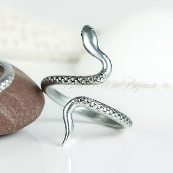 Silver Snake Ring, Handmade Serpent Ring, Bohemian Animal Ring Gift, Adjustable US Size 6-7.5