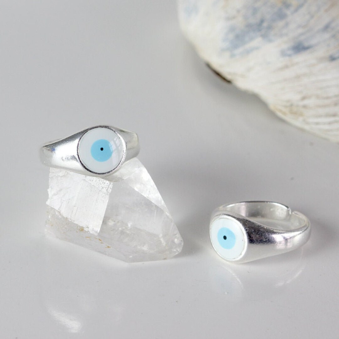 Evil Eye Protection Ring, Turquoise Silver Plated Finger Ring, Ethnic