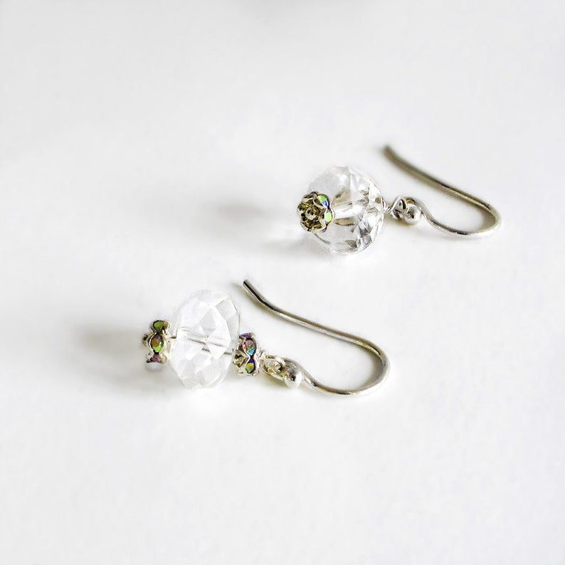 Clear Crystal Quartz Earrings, Christmas gift ideas, Sparkling Ice gemstone Sterling Silver alternative diamond birthstone image 1