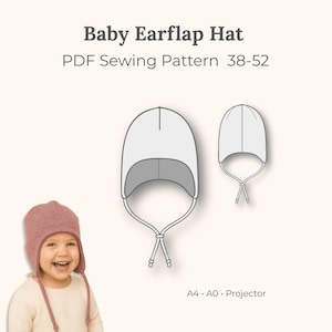 Baby Mütze mit Ohrenklappen Schnittmuster 38-52 – Wintermütze PDF + Gefütterte Mütze + A4/A0/Projektor