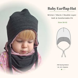 Baby Earflap Hat Sewing Pattern PDF – Lined Winter Hat, Sizes 38–52