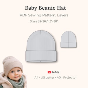 Bonnet pour bébé, patron PDF, dimensions 38-64 cm et 15-25 po, superpositions, lettre US, A4