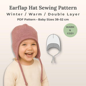 Baby Mütze mit Ohrenklappen Schnittmuster 38-52 – Wintermütze PDF + Gefütterte Mütze + A4/A0/Projektor
