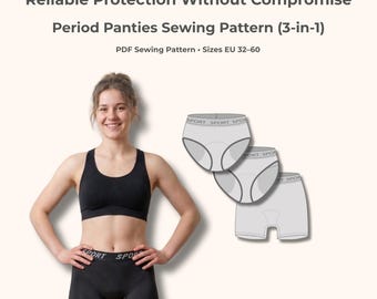 Patrón de costura 3 en 1 en PDF para bragas menstruales, ropa interior a prueba de fugas, bragas tipo bikini y bóxers, ropa interior menstrual reutilizable para hacer tú misma.