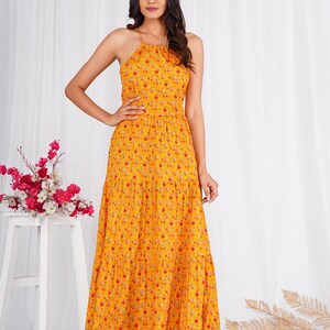 white christmas dresses Ariel Charming V Neck Ruched Long Chiffon Dresses, Mustard main image 1