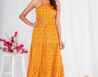 mustard yellow floral maxi dress Dilara Maxi Dress