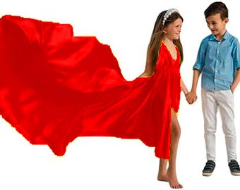 Vestido de vuelo infantil personalizado en rojo