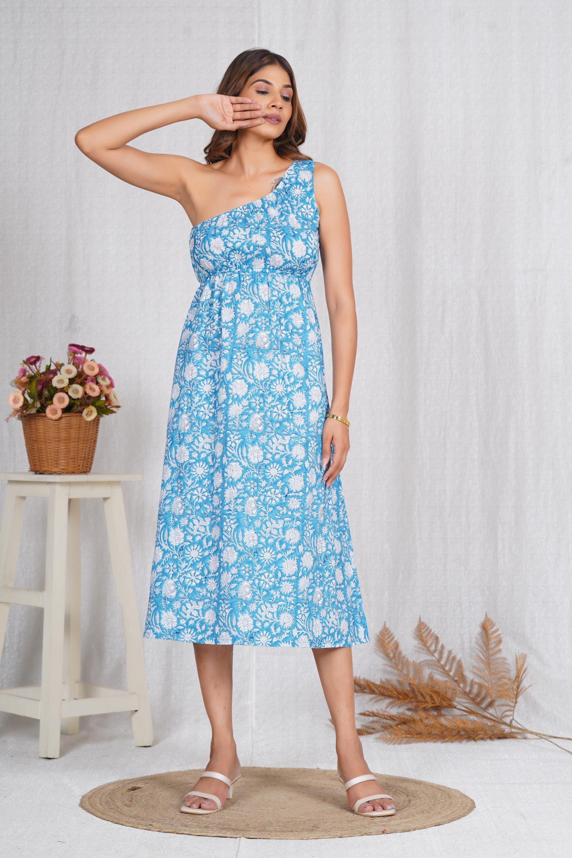 blue dress for baby girl Yellow Floral Embroidered One Shoulder Dress - Maxi Dresses main image 1