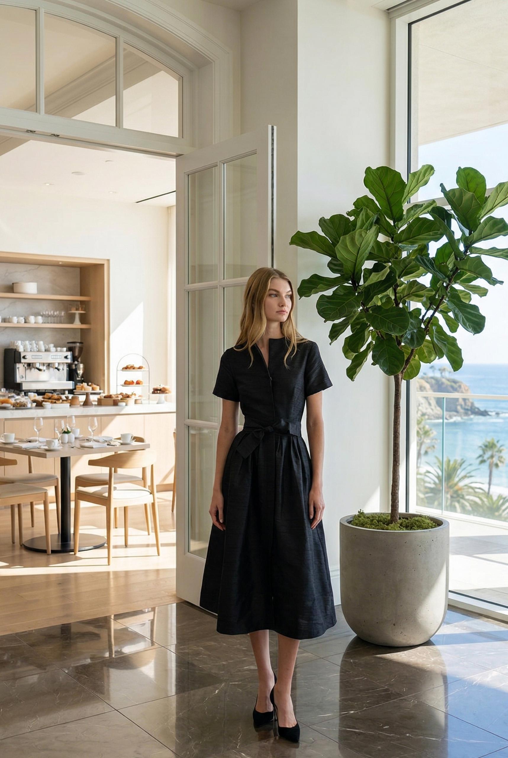black dupioni silk dress The Chloe Dress in Black Silk Dupioni Black / XS