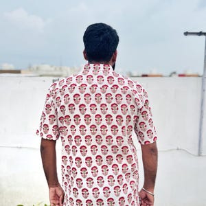 Hand Block Print Men’s Cotton Shirt | Half Sleeve Indian Ethnic Shirt | Two-Piece Collar | Boho Summer Wear | Handmade Gift for Him