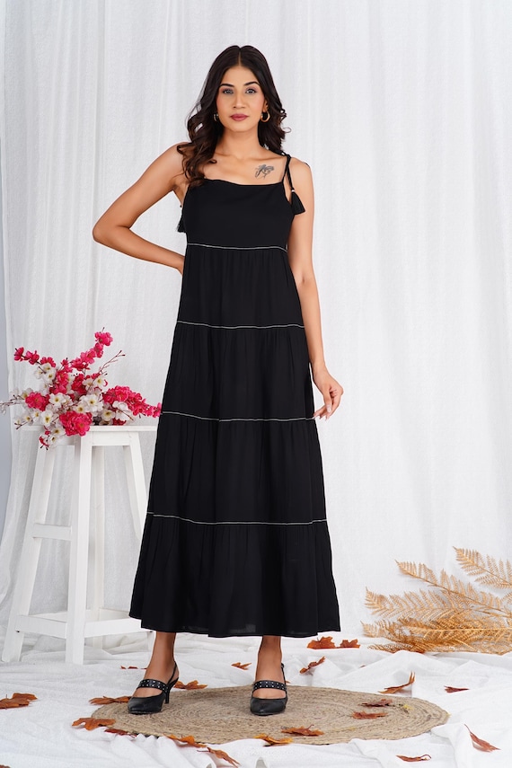 black tassel maxi dress Women's Valentina Sheath Tassel Maxi Dress XXS/XS/S/M/L/XL/XXL/Customize Black MEAN BLVD Black / XXS