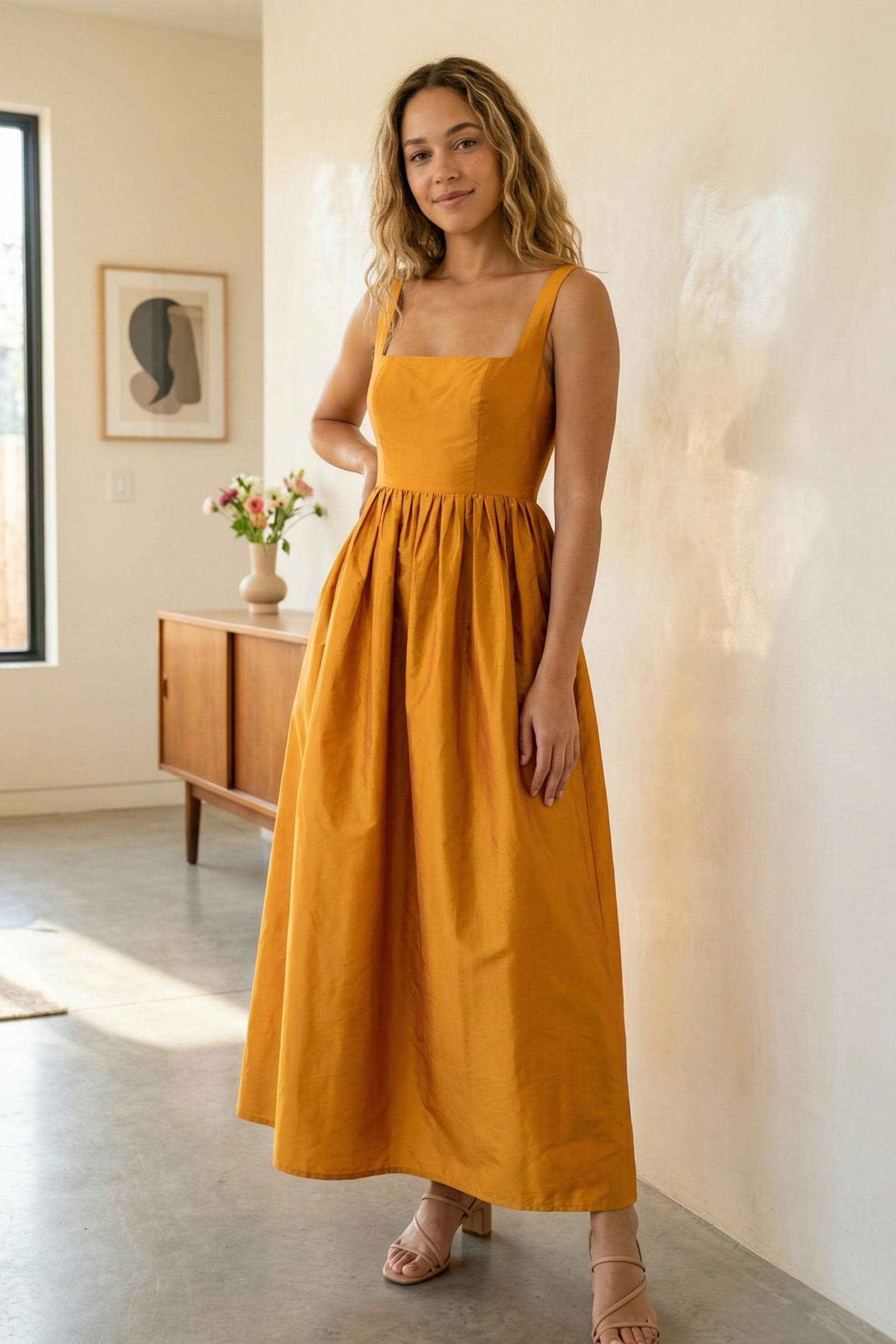 orange fit & flare dress Sky To Moon Garden Charm Orange Strapless Mini Dress - Size M - Sweetheart Neckline & Ruffle Skirt main image 0
