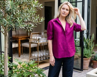 Dupioni Silk Button Down Shirt Blouse Loose Fit Minimalist Workwear & Evening Wear Outfit