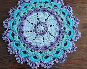 Pastel Lavender Mint Easter Spring Home Decor Handmade Crochet Mandala Placemats Coasters Lace Doilies