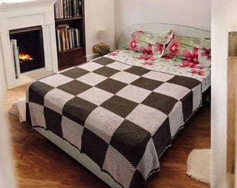 Manta de ganchillo ligera de algodón con estampado de tablero de ajedrez, estilo bohemio, acogedora, ideal para picnics y decoración del hogar.