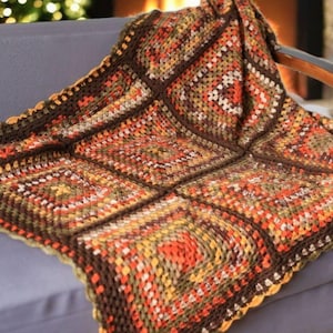 Bohemian Southwestern Crochet Patchwork King Blanket: Fair Isle Moss Stitch in Brown and Burnt Orange