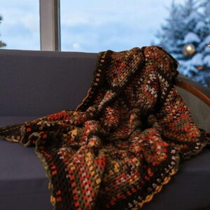 Bohemian Southwestern Crochet Patchwork King Blanket: Fair Isle Moss Stitch in Brown and Burnt Orange