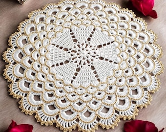 Tovaglioli da matrimonio, sottobicchieri, tovaglioli in pizzo all'uncinetto bianco e oro, set di decorazioni da tavola vintage europee, elegante